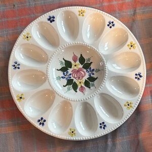 Floral Ceramic Egg Plate Portugal